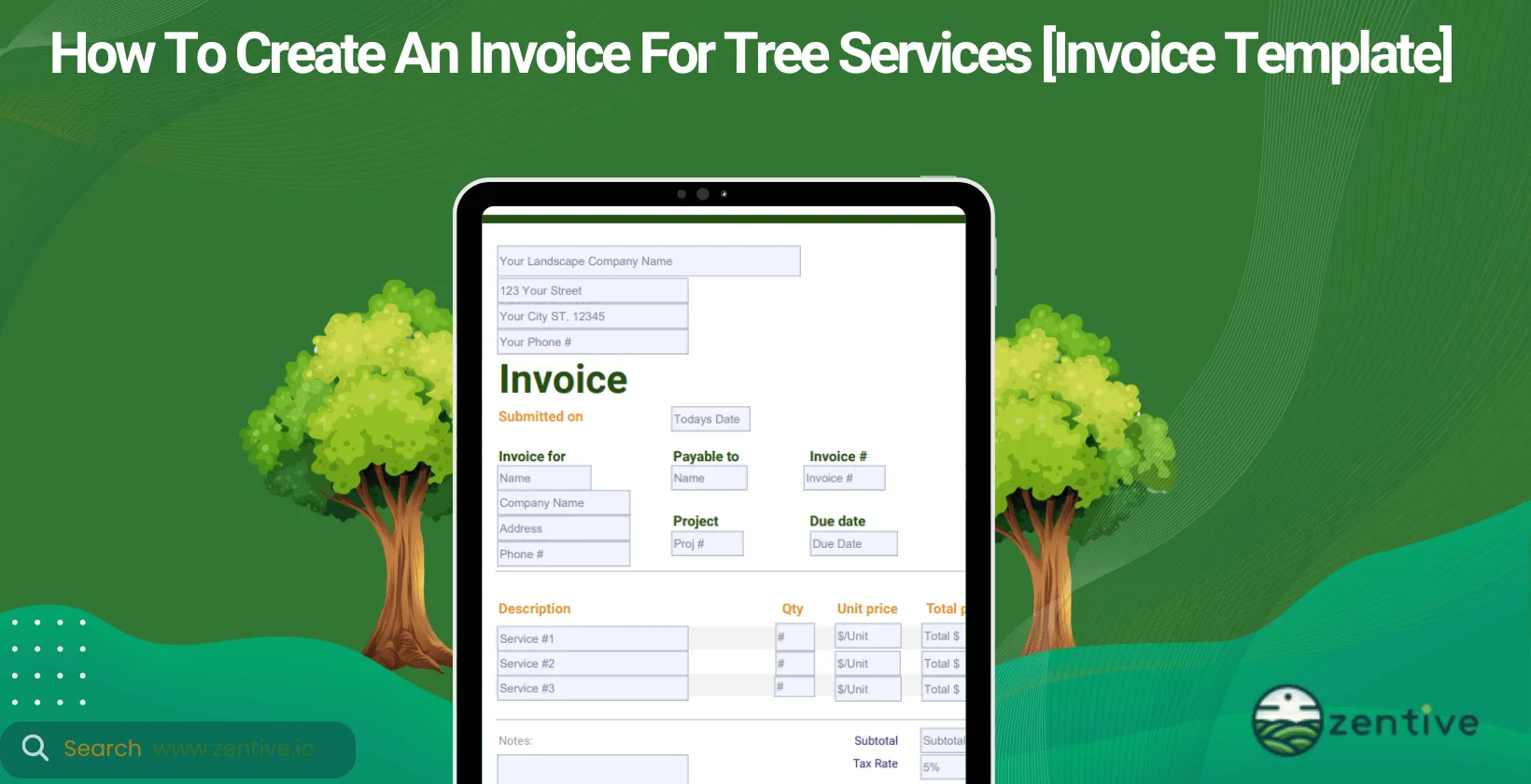 sending a tree care invoice with Zentive